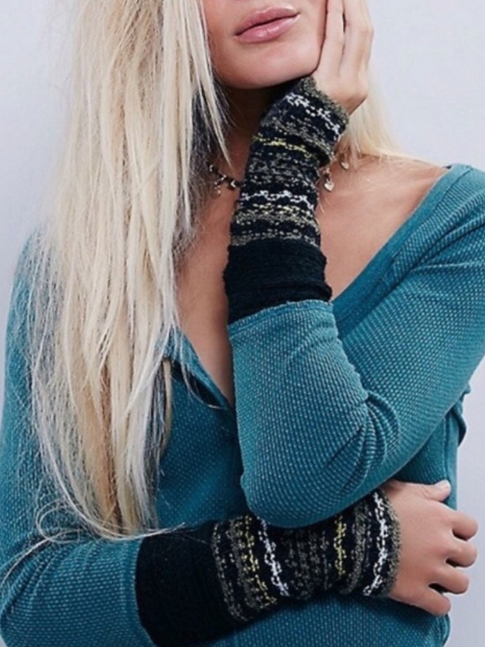 NWT Free people Alpine Henley Thermal In Jade Combo